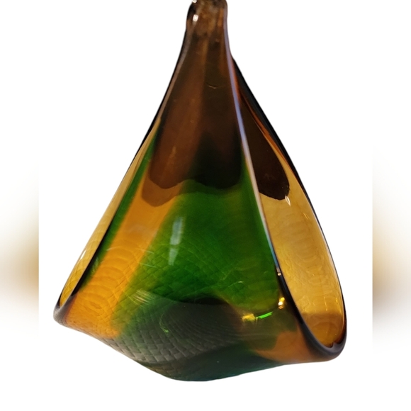 Vintage Italian Norleans Amber Green Hand Blown Glass Basket/Vase - Picture 5 of 5